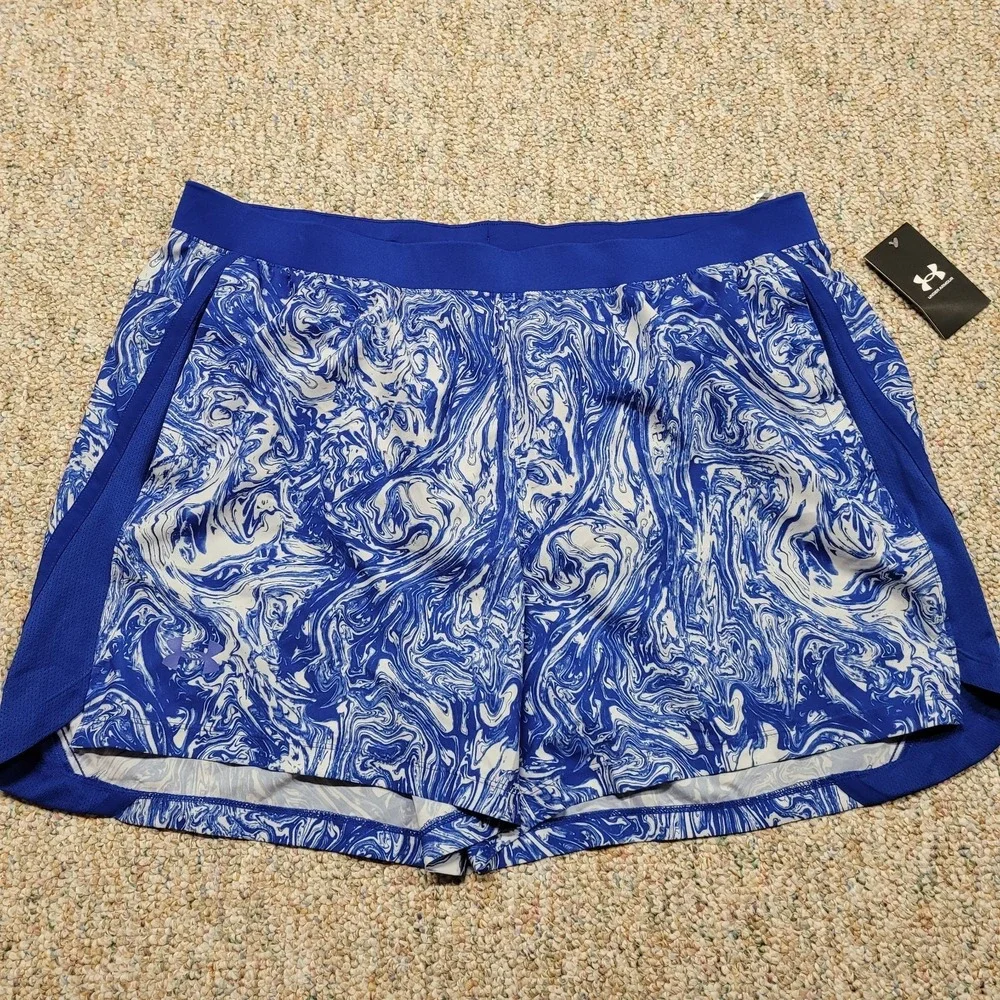 Under Armour Launch PRT Shorts Men XXL Blue White Marble Running‎ Gym 1372688